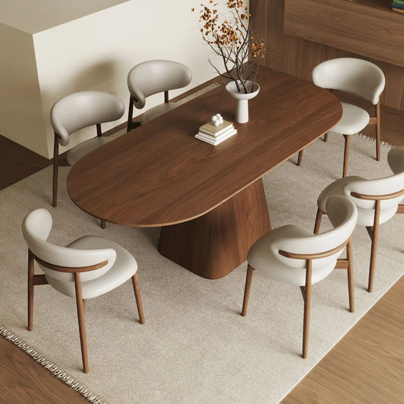 

Retro style solid wood dining table household small apartment oval rectangular dining table medieval black walnut round dining t