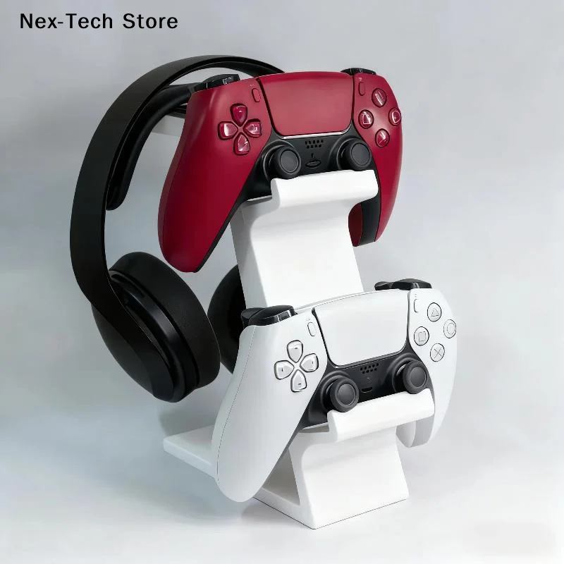 Suporte para Controle 3 em 1 com Organizador de Jogos e Suporte para Headset para 2 Controles e 1 Fone de Ouvido, Base de Mesa Não Carregadora