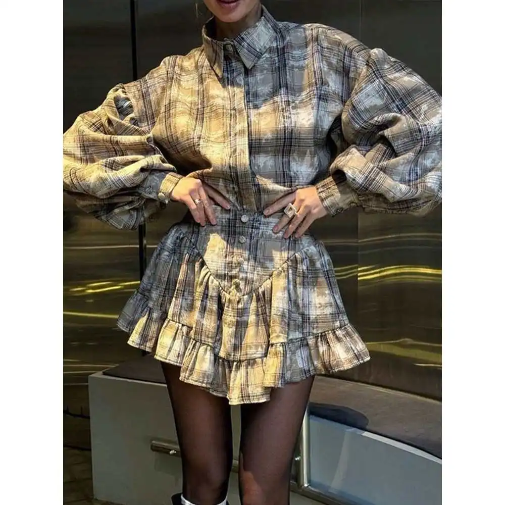 طقم تنورة نسائية مكشكشة irt ملابس رياضية كاجوال بدلة تي شيرت V-Ne Seven-Sve ألياف البوليستر سحاب إغلاق #2