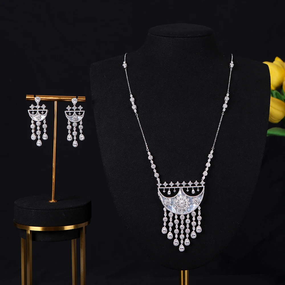 Vintage Imitation Shell  Hollow Out Long Necklace Earring Jewelry Sets For Women Wedding Party Dubai Bridal Jewelry Gift S679