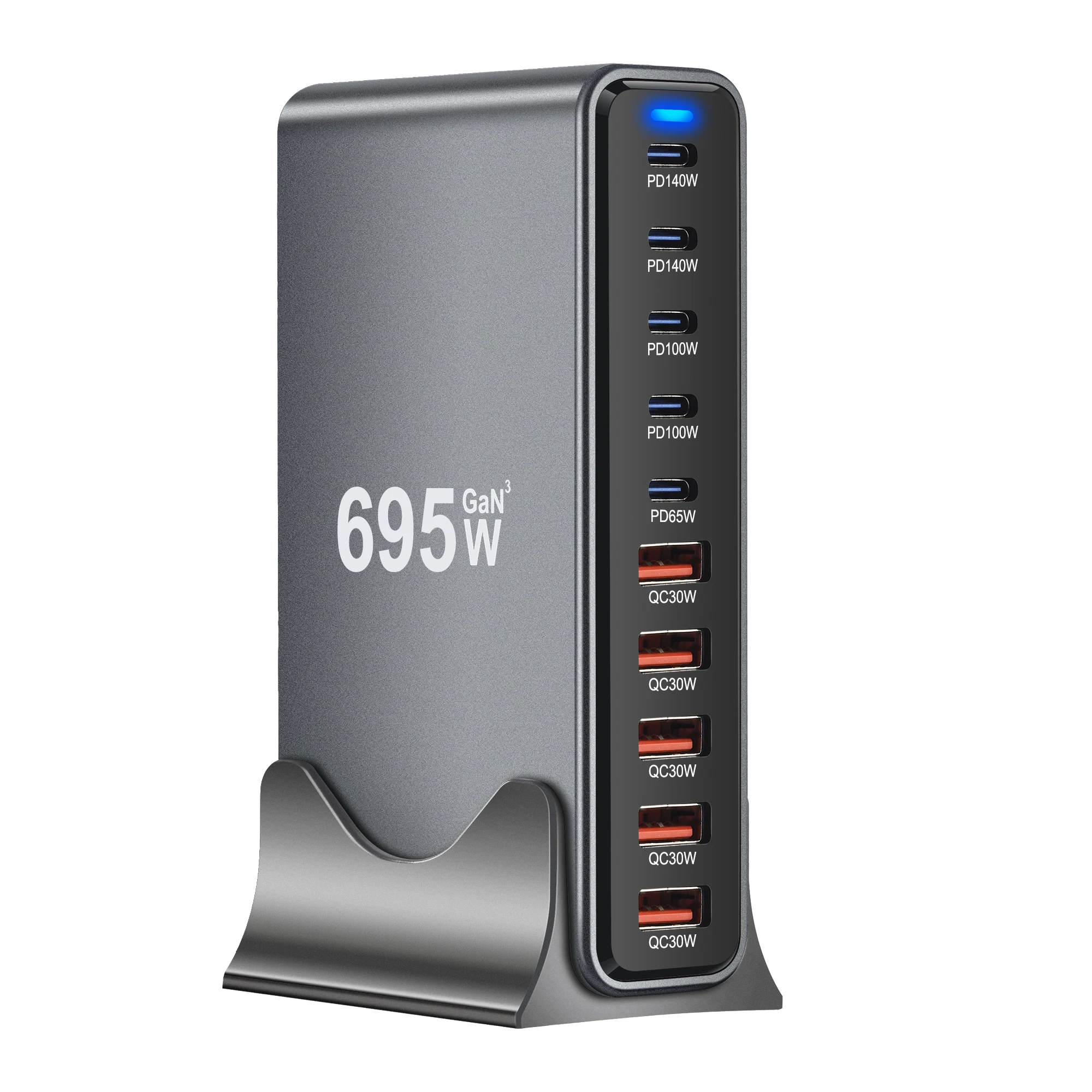 

New 695W Multi-Port Charger 10-Port Type-C USB Port Charger LED Display Fast Charger Home Office Travelling