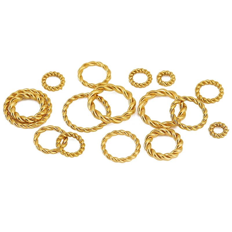 

50pcs Stainless Steel Gold Color Twist Rope Circle Connector Seamless Closed Twisted Jump Rings for DIY Jewelry Making Supplies