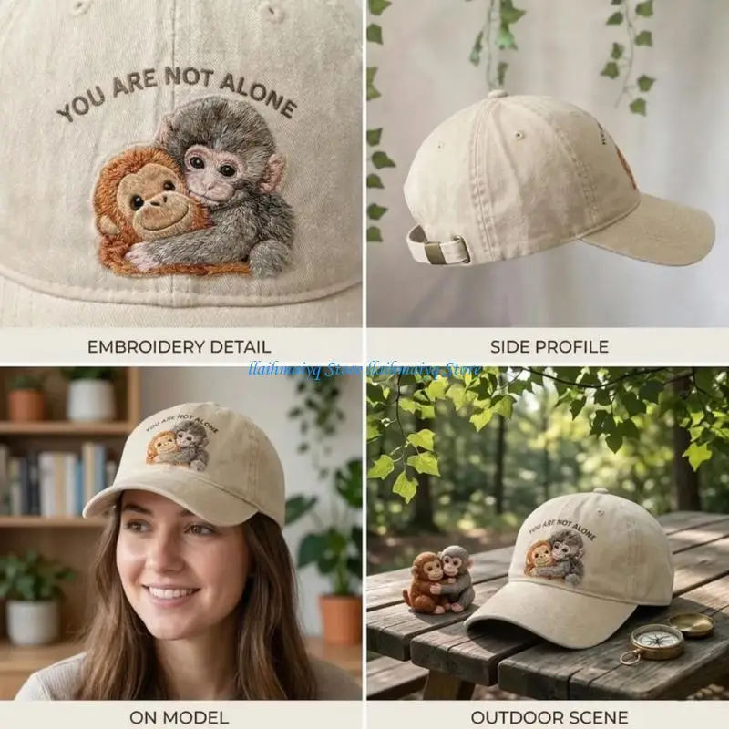 573B Stylish Baseball Cap Caring Monkey With Unique Animal Print And Comfortable Fit