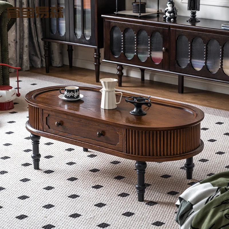 

Modern Style Oval Coffee Table Brown Solid Wood Minimalist Nordic Coffee Table Luxury Design Mesinha Furniture Home Living Room