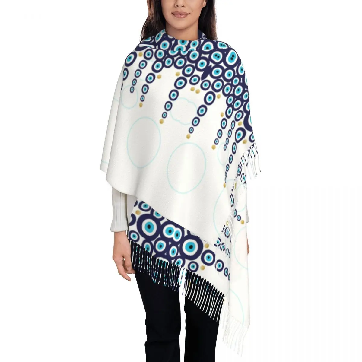 

Синий и золотой шарф с персонализированным принтом от сглаза, женские и мужские зимние осенние теплые шарфы Nazar Hamsa Boho Shawl Wrap