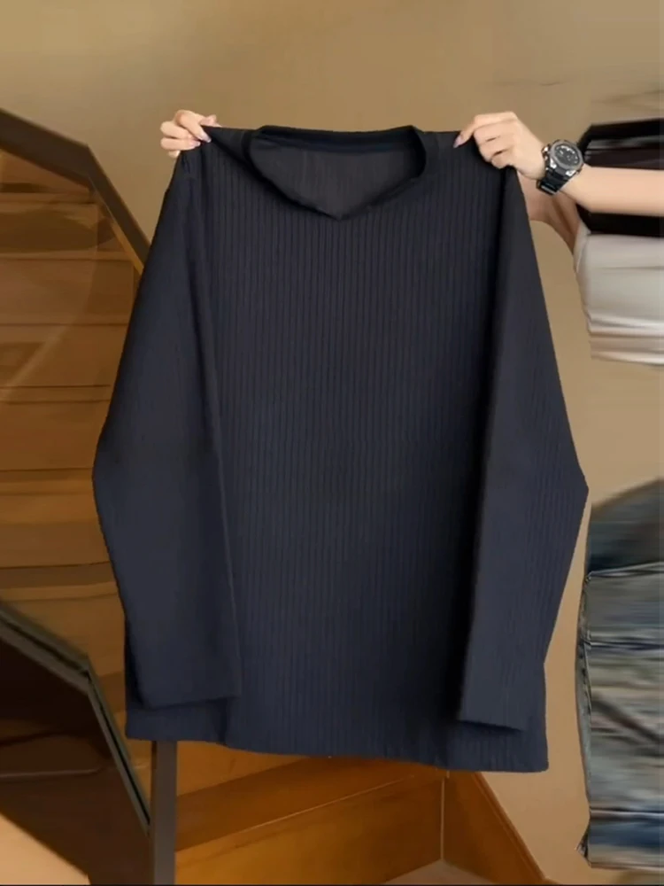 

Мужская футболка Cleanfit с длинным рукавом, V-образным вырезом, черная, в полоску, для повседневной носки, базовая, для уличной моды, прогулок, бега, спорта