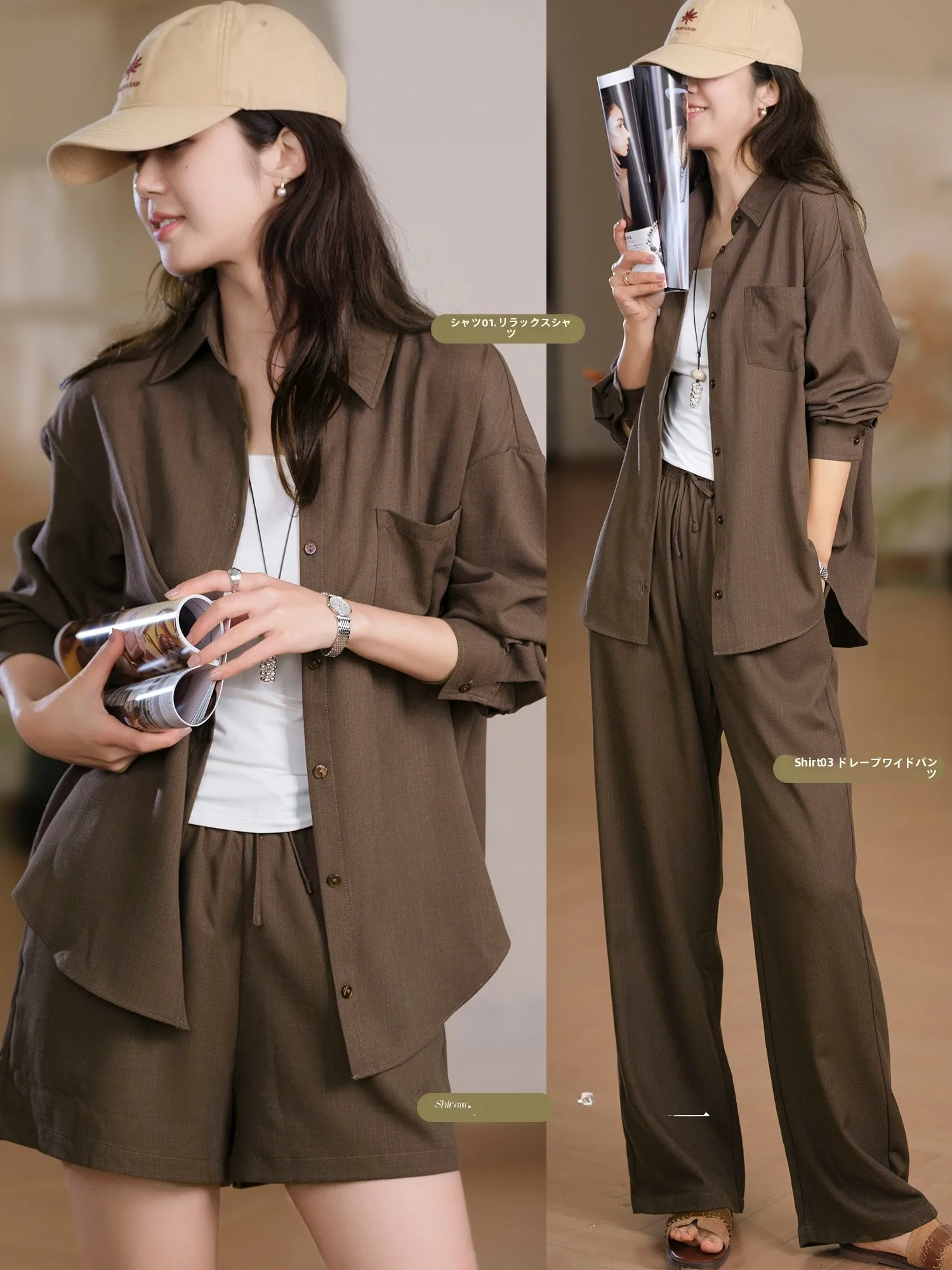 

Комплект из трех предметов K Wrinkle: легкая дышащая женская рубашка, шорты и брюки из 24% льна, повседневный свободный крой, длинный рукав