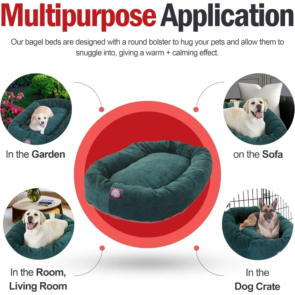 سرير كلب مهيب مقاس 24 بوصة مخملي صغير مهدئ قابل للغسل 24 × 19 × 7 (بوصة) - سرير كلب مستدير ناعم مريح مع عمود فقري للرأس
