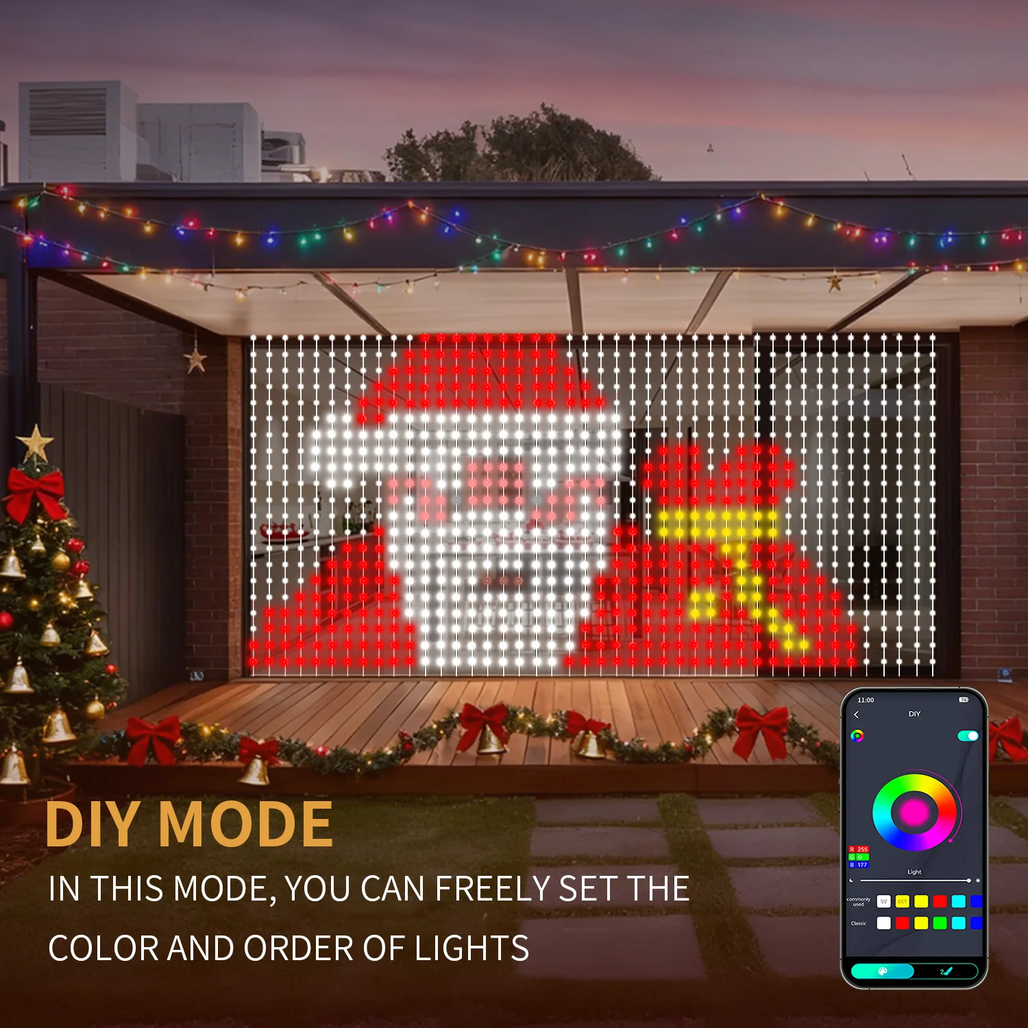 パターンledライト（アプリ制御付き）-400-led、usb給電、音楽同期rgbライト、diyスマートカーテンライト