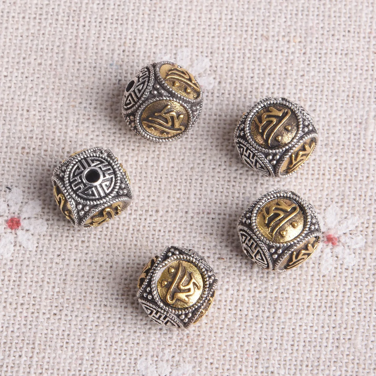 5PCS Nepalese Buddhist Tibetan Silver/Gold Color Brass Metal Loose Beads For Jewelry Making DIY Bracelet Findings
