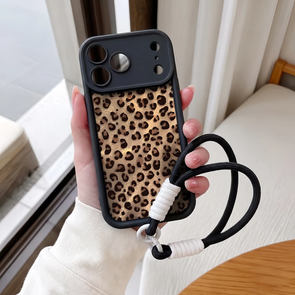 Glitzernde Leopardenmuster-Handyhülle mit Lanyard für iPhone 13 14 15 16 17 Pro Max 16 15 14 Pro Plus 17E Stoßfeste Matte Silikonhülle – Detail 3