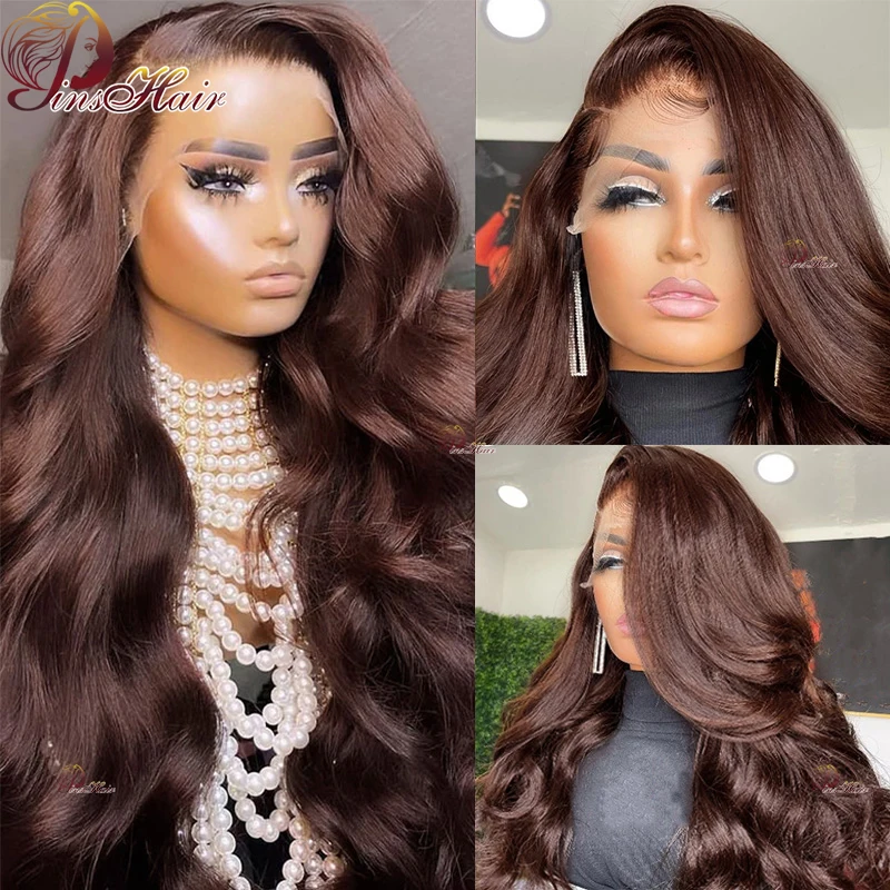 Chocolate Color Lace Front Human Hair Wigs Dark Brown 13X6 Body Wave Lace Front Wig for Women Pre-Plucked Remy Human Hair 180%