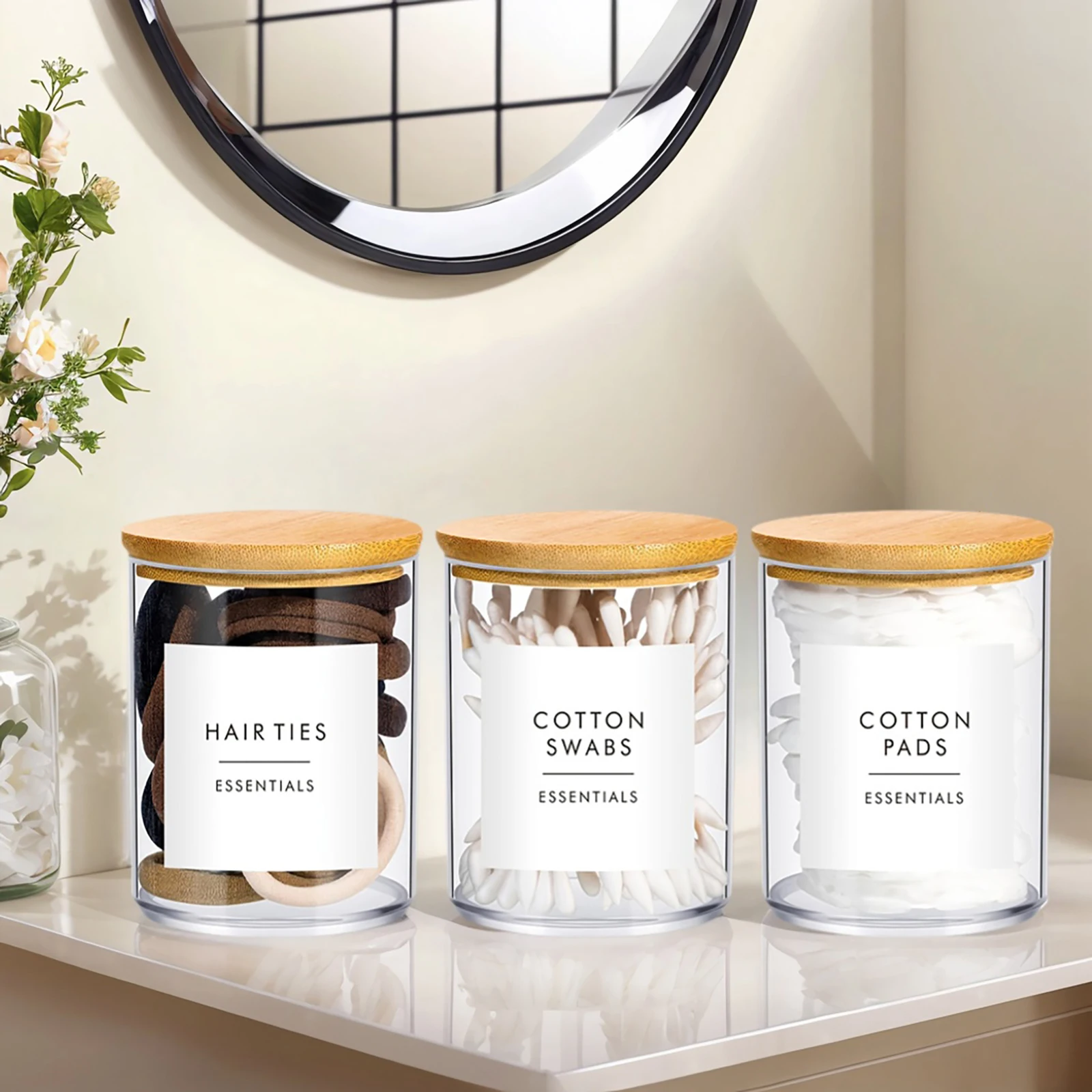 

4 шт./6 шт. держатель для ватного диска, контейнер для ванной комнаты, диспенсер для ватных тампонов, прозрачный пластиковый органайзер для аптекарских банок с крышками