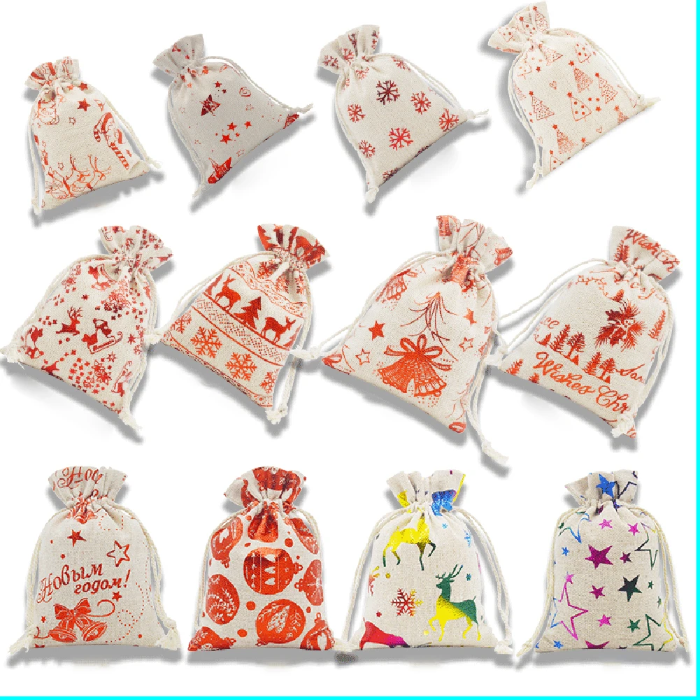 2023 24Days Christmas Advent Calendar Bags Advent Calendar Gift Bags DIY Set with Paper Sticker Noel New Year Christmas Decor