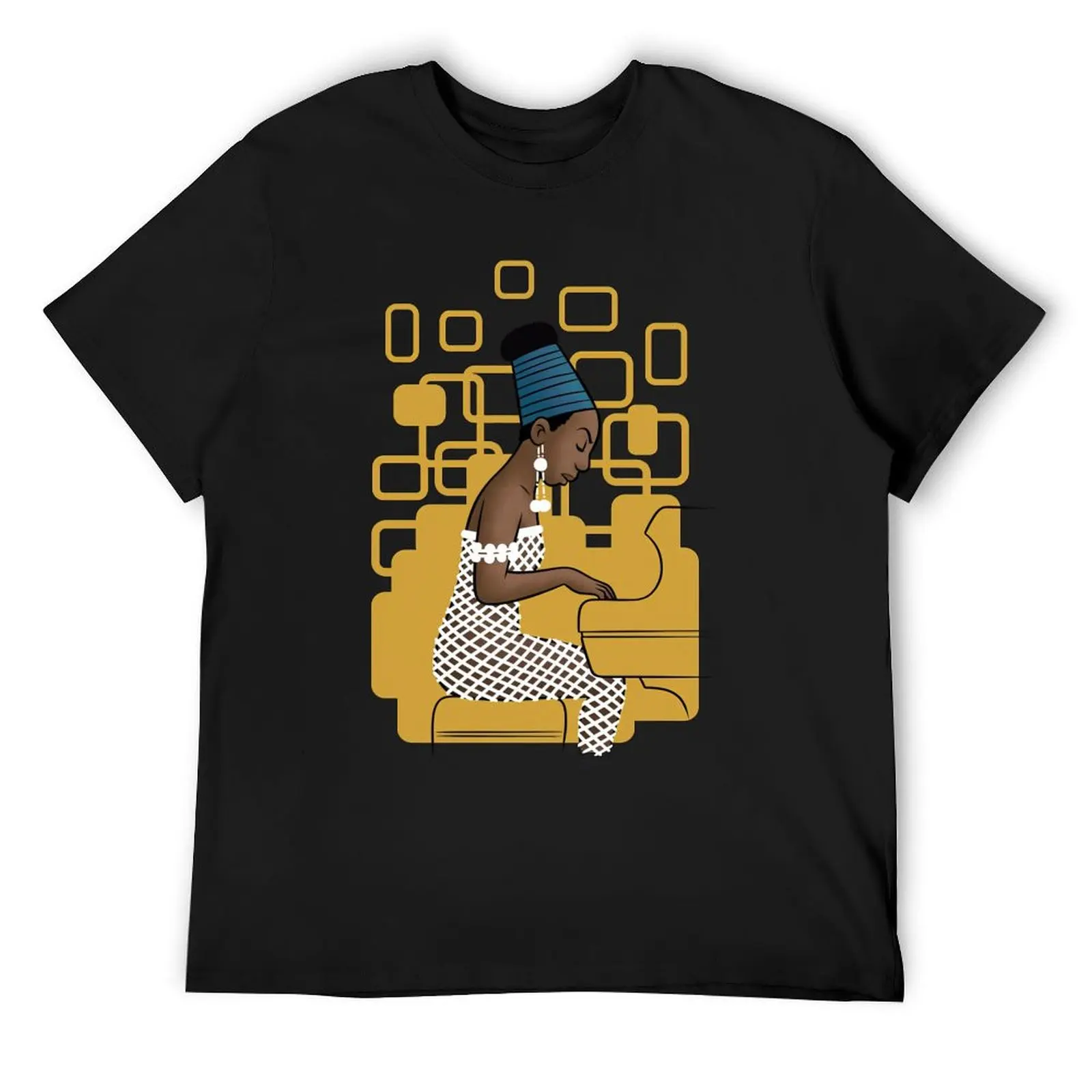 Nina Simone at the piano T-Shirt anime figures man t shirt korean fashion men workout shirt