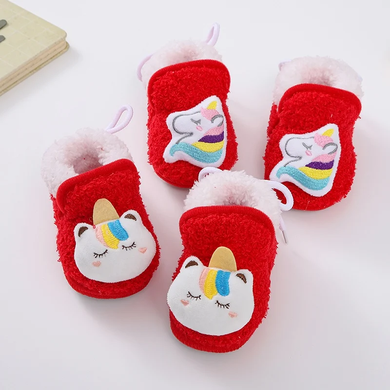 Winter Baby Shoes New Year\'s Cute Cartoon Head Plush Warm Soft Newborns Boy Girl Shoes First Walkers Warm Infant Crib Shoes