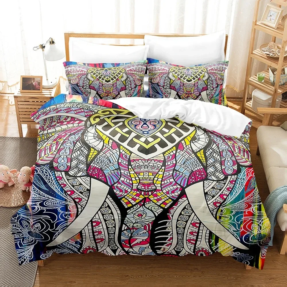 

Elephant 3D Bedding Set Bohemian Animal Pillowcases Quilt Cover Home Decor Gift Double Twin King Queen Duvet Cover Polyester