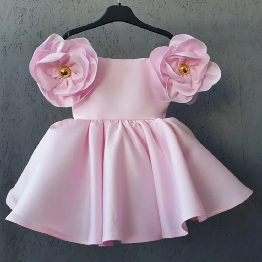 Bear Leader Girl\'s Yellow Flower Princess Dress Birthday Party Ball One Neck Collar Pleated Dresses Summer Gown for Kids