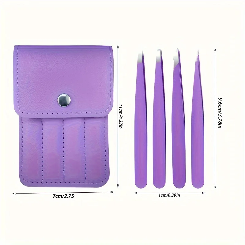ชุดแหนบถอนขนคิ้ว 4 ชิ้น สีสันสดใส สำหรับถอนขนละเอียด ทำจากสแตนเลส ปลายเฉียง ใช้สำหรับถอนขนคิ้วและเครื่องมือแต่งหน้า
