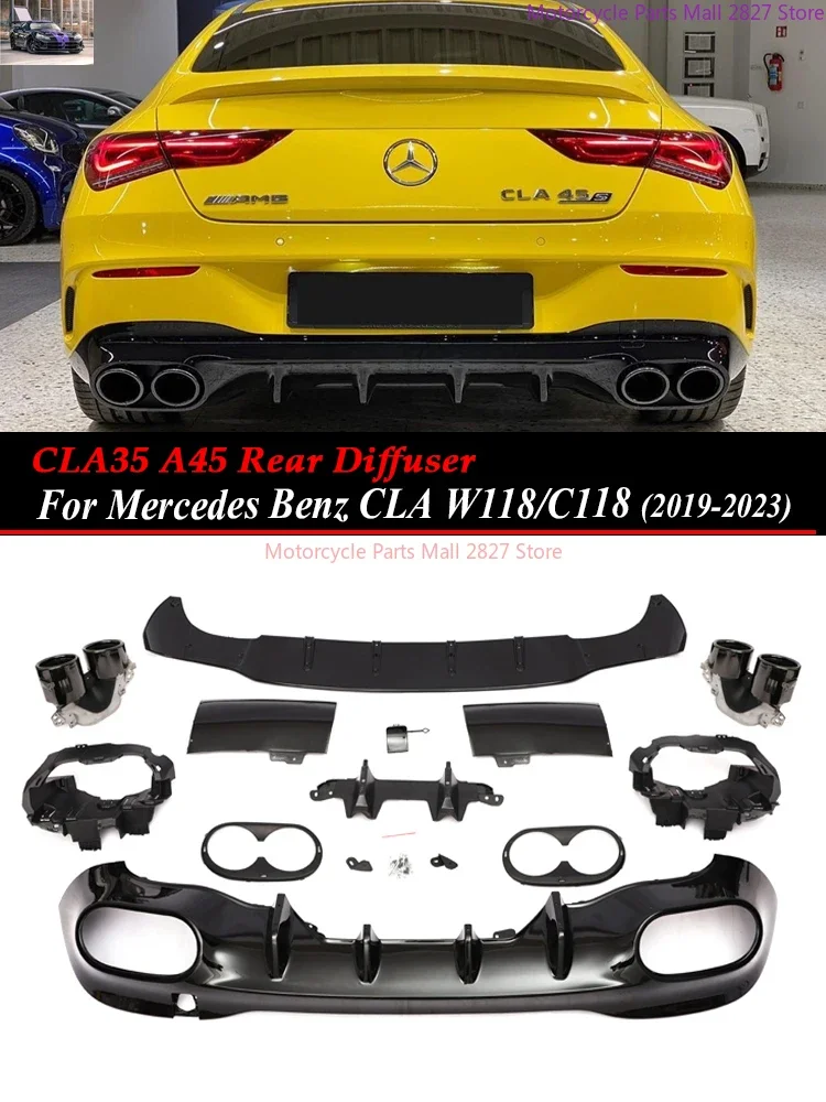 Rear Diffuser With Exhaust Pipe For Mercedes Benz CLA W118 C118 X118 AMG Line Accessories CLA45 CLA35 CLA180 CLA200 CLA250 2019+