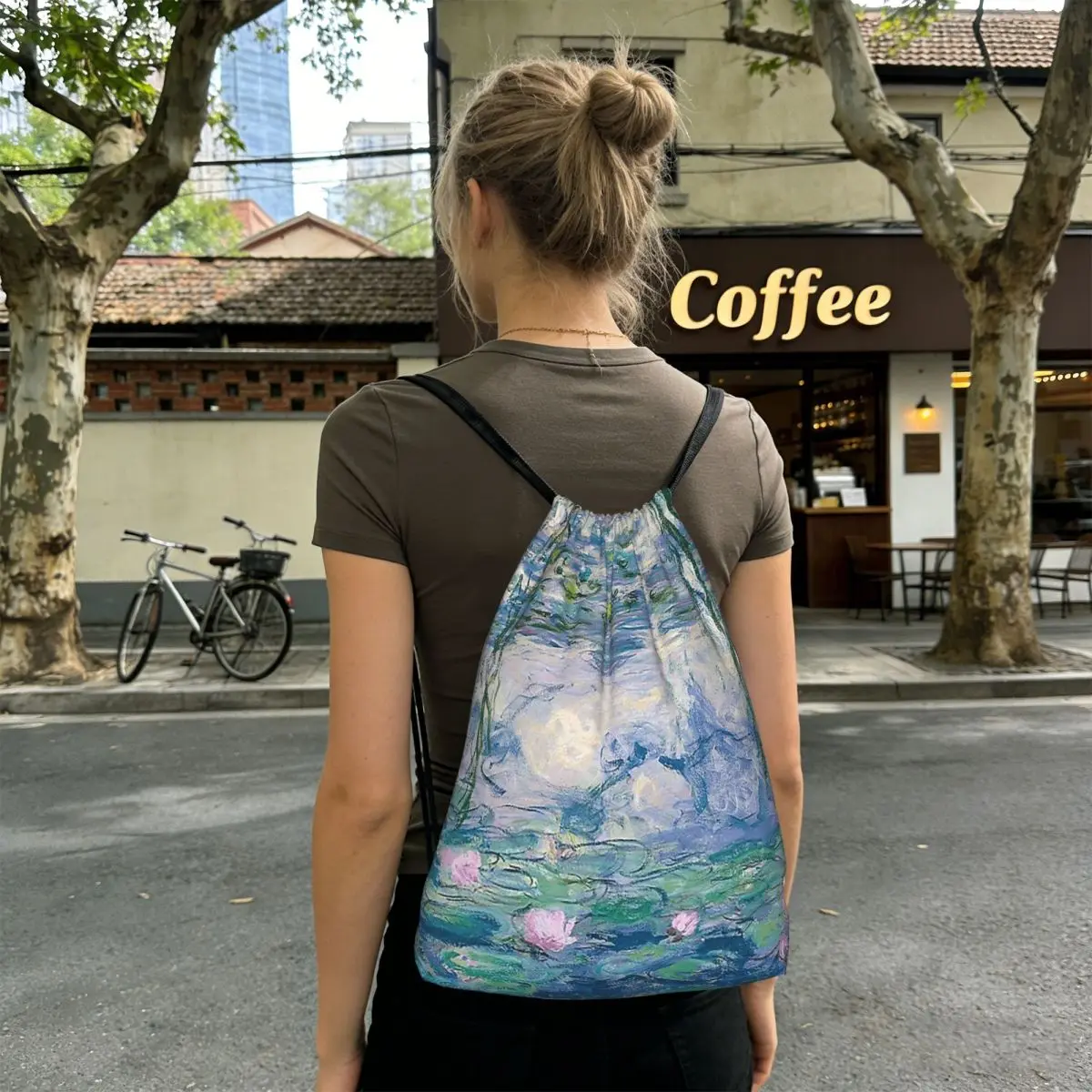 Water Lilies Claude Monet Fine Art French Painter Art Backpacks Drawstring Bundle Pocket Sports Bag Book Bags Travel Students