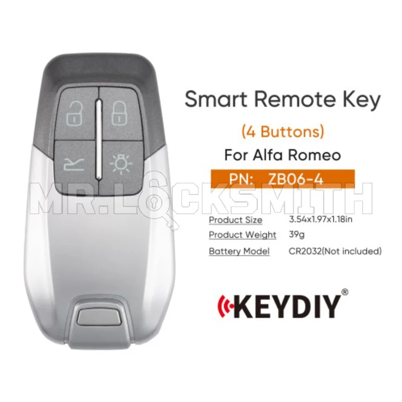 MRLOCKSMITH KEYDIY ZB Series ZB06 Universal KD Smart Key 4 Buttons Car Remote Key for Ferrari Style Key Programmer