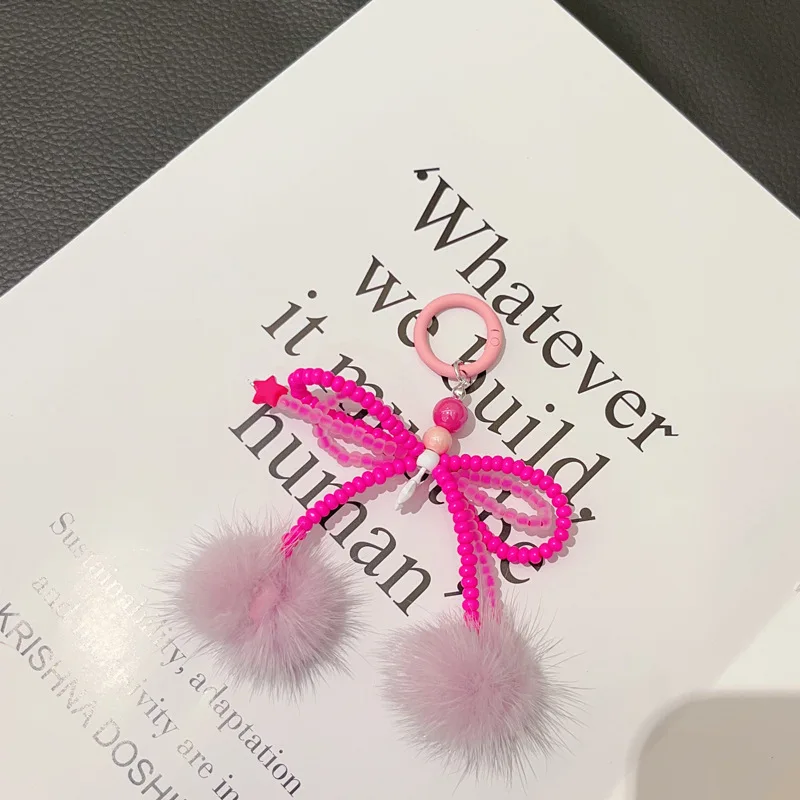 Original New Autumn/Winter Bow Hairball Mobile Chain Little Red Book Mobile Rope Digital Hanging Rope Creative Pendant