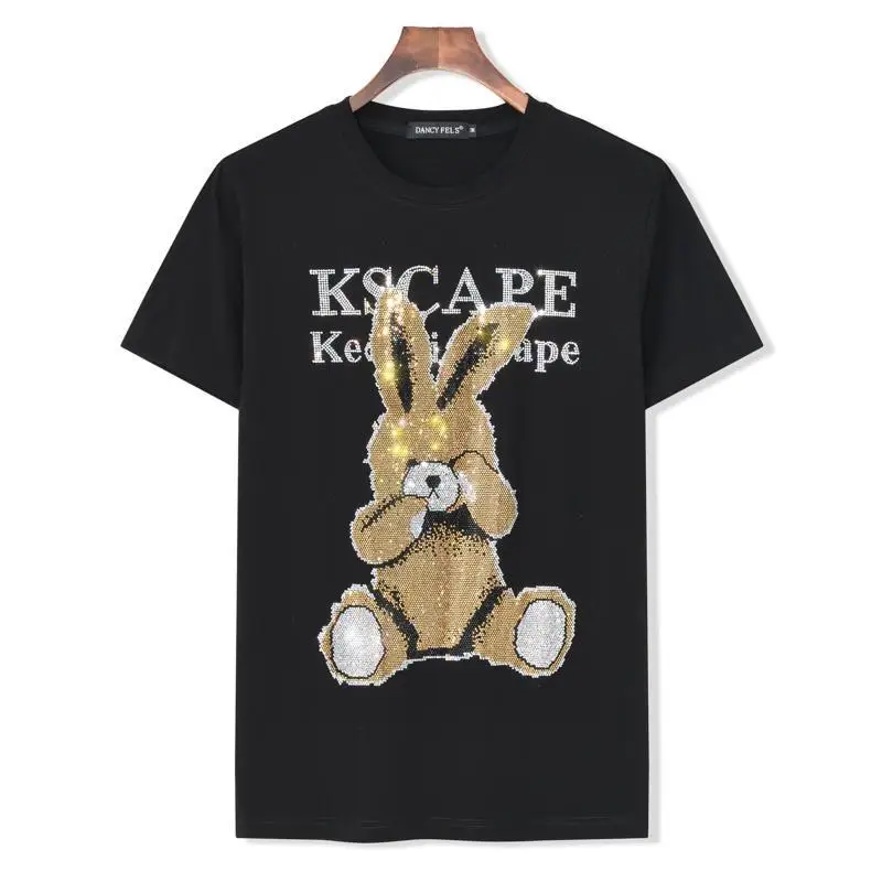 

Plus Size T Shirt for Women Cartoon Cute Rabbit Diamonds Fashion Streetwear O Neck Short Sleeve Ladies Tshirt Calaveras Camiseta