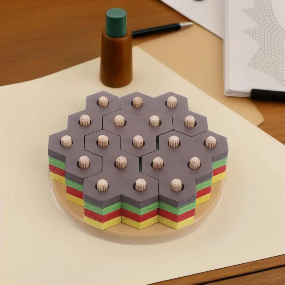 

Креативная 3D игрушка-головоломка для гамбургеров, колонна с шестиугольным рукавом, деревянные блоки, головоломка для гамбургеров, строительные игрушки, цветное познание, геометрическая форма