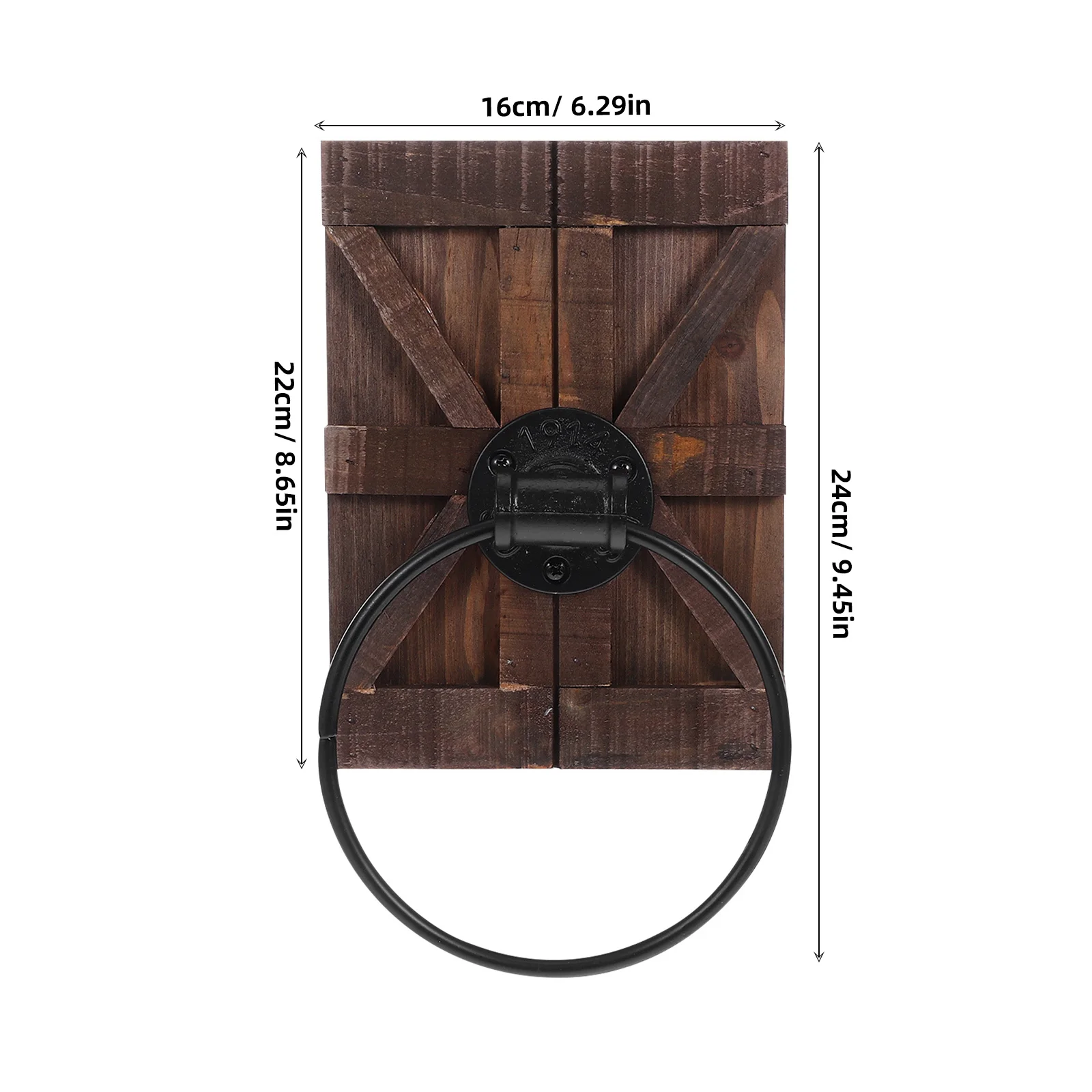 خمر ريفي منشفة اليد حلقة الحديد الحائط منشفة حامل الحمام المطبخ تخزين الرف البني الخشب دعم #4