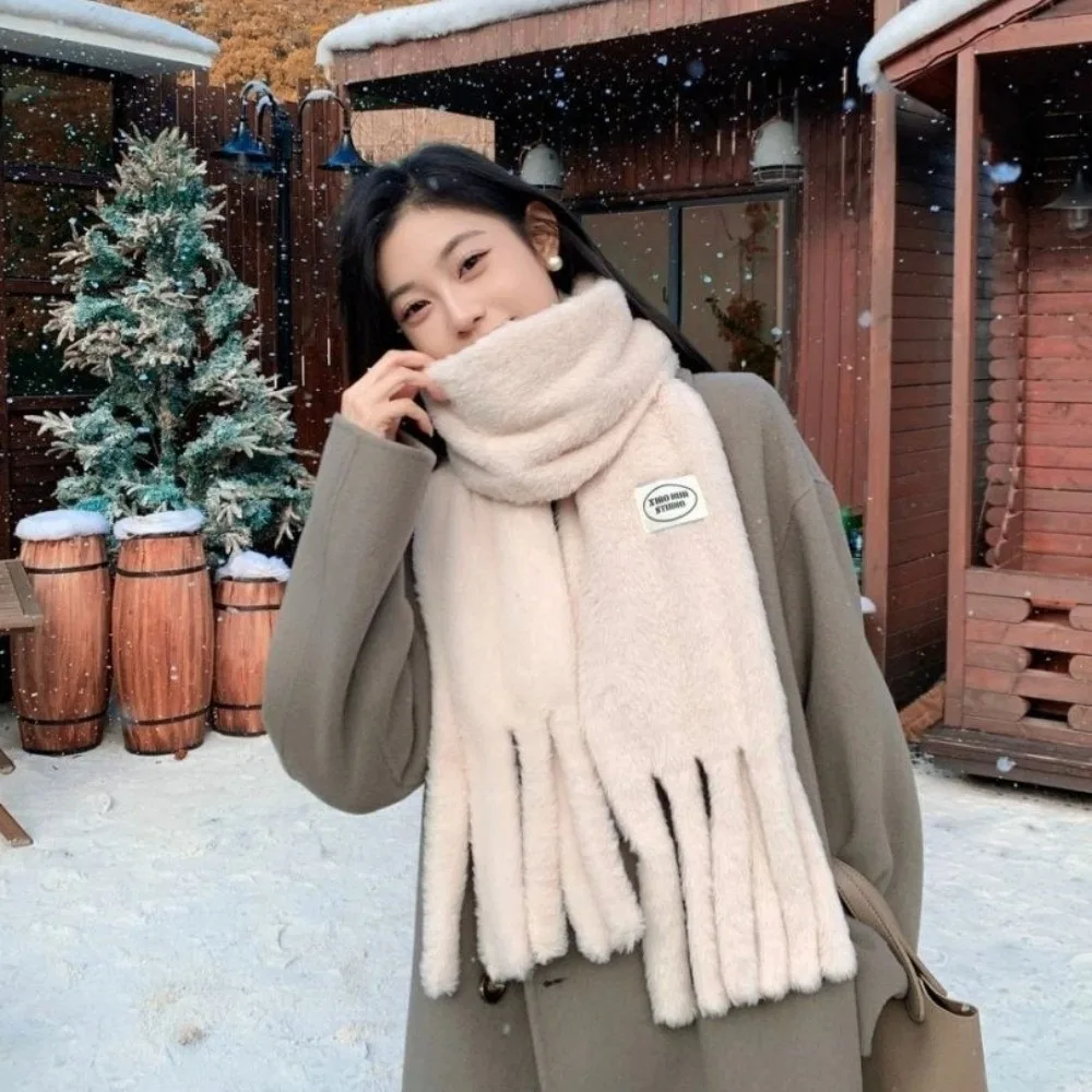 

Модный зимний шарф для защиты шеи, толстый, сохраняющий тепло, длинная шаль с кисточками, однотонные морозостойкие шарфы, зимние шарфы