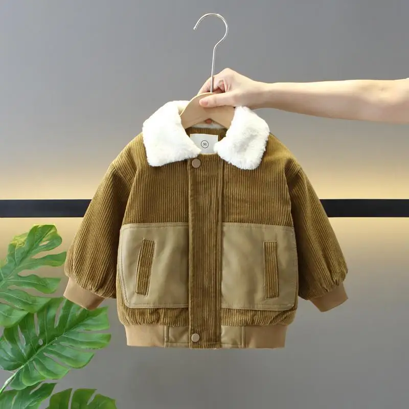 Korean Boys Jacket Fall and Winter Section 2023 New Baby Padded Cotton Clothes Children\'s Winter Clothes Thickening Clothes