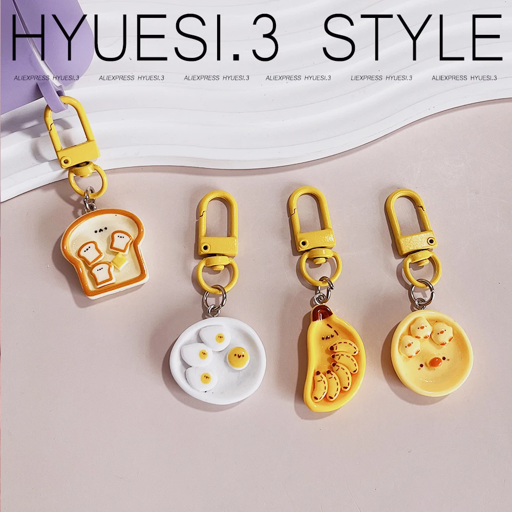 Cute Simulation Food Keychain Cartoon Breakfast Toast Banana Poached Egg Pendant Girls Backpack Accessories Couple Friend Gifts