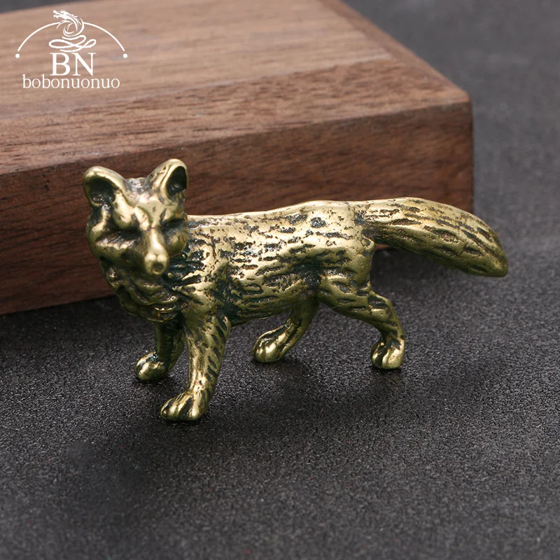 Solid Brass Fox Figurines Miniatures Desk Ornaments Tea Pet Crafts Retro Small Animal Statue Children Toy Gifts Home Decorations