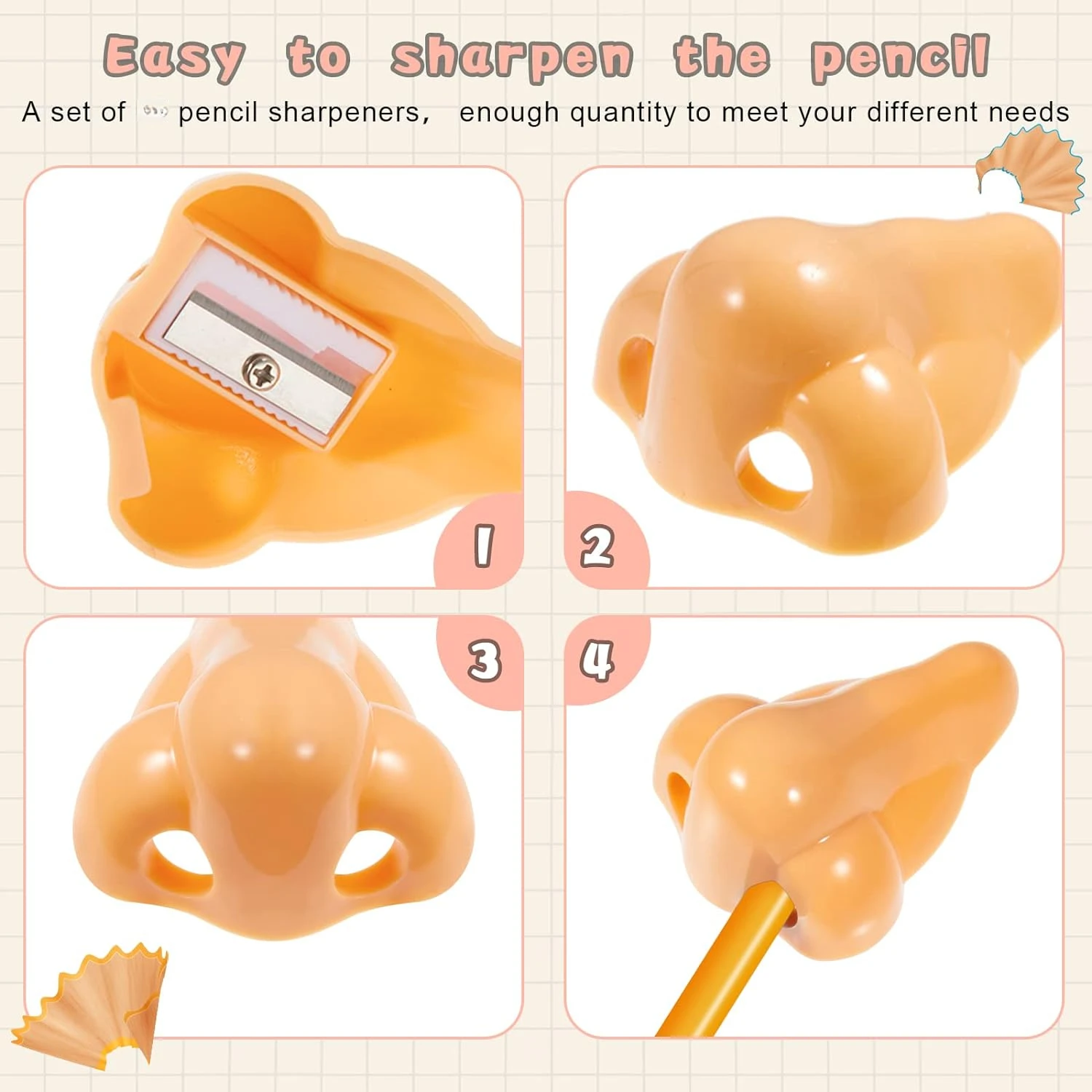 Imagem -03 - Hand Held Plastic Lápis Sharpeners Funny Nose Sharpener Escritório e Material Escolar 12 Pcs