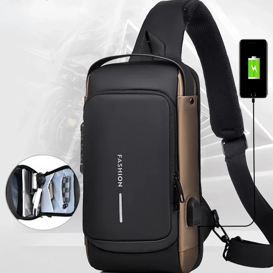 Erkek Çok Fonksiyonlu Anti-hırsızlık USB omuzdan askili çanta Adam Crossbody Çapraz Vücut Seyahat Sling Göğüs Çanta Paketi Messenger Paketi Erkek