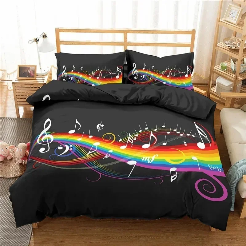 Luxury New 3D Print Music Note Bedding Set Duvet Cover Pillowcases Full Queen King Adults Fashion Rainbow Music Note Bed Linen