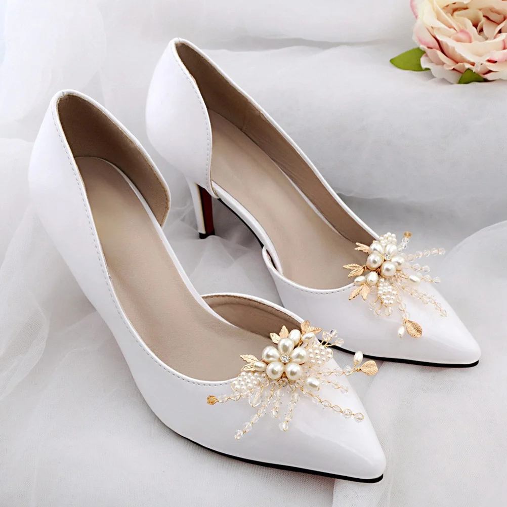 

1Pair Premium Shoe Adornment Metal Wedding Shoe Buckles Imitation Pearl Decoration for Bridal Shoes Accessories Long-Lasting