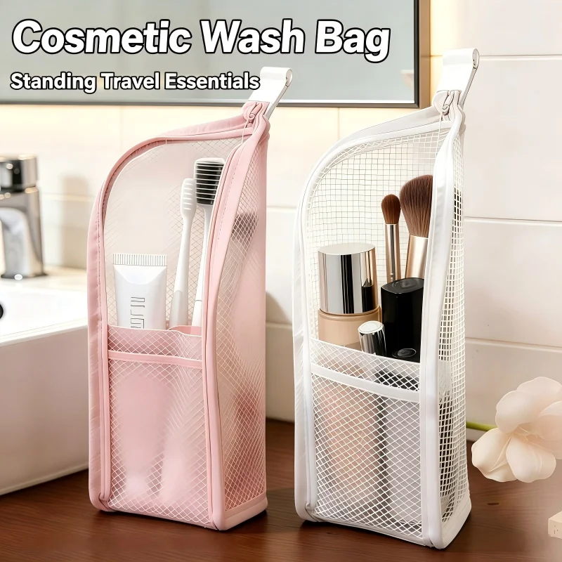 EVA Mesh Toiletry Bag Stand‑up Portable Travel Cosmetic Organizer Bag Mesh Makeup Zipper Bag for Women Waterproof Bags 여행용 파우치