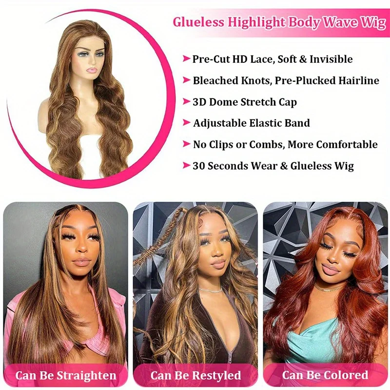 باروكة من شعر طبيعي أشقر عسلي 100% شعر بشري حقيقي أومبير تسليط الضوء على شعر مستعار أشقر عسلي-بدون صمغ قبل قطع مسبقًا 13x4 HD دانتيل #4