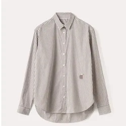 Women's Blouse 2024 New Spring cotton embroidered striped classic loose temperament versatile Long Sleeve Shirt