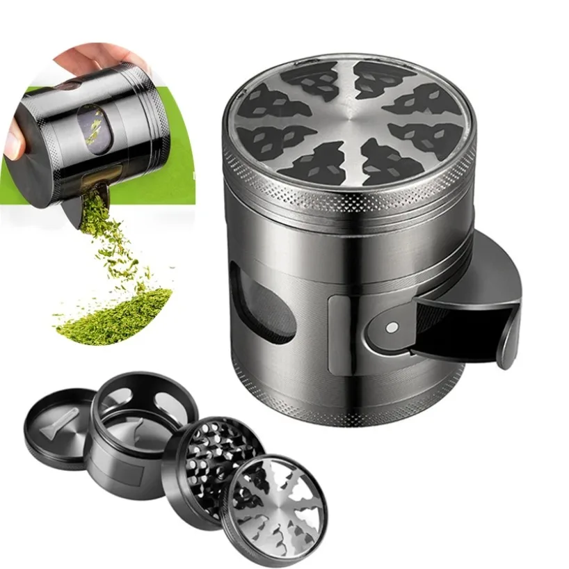 Large Capacity Metal Tobacco Grinder 60MM 4-Layer Visualization Glass Window Dry Herb Crusher Machine Smoking Accessories