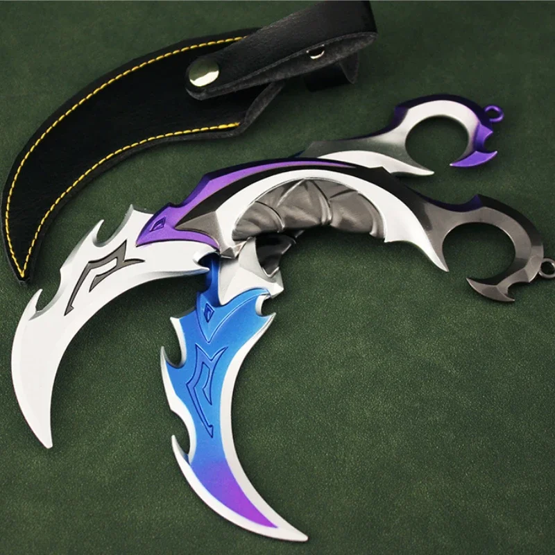 16cm Valorant Karambit Melee Weapon Metal Model with Scabbard Gaming Peripheral Claw Knife Alloy Model Home Desktop Decoration