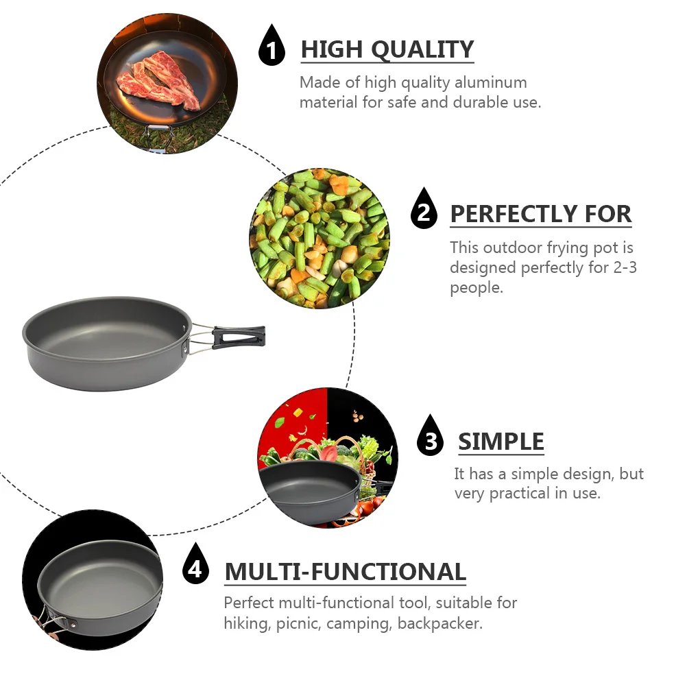 

Aluminum Outdoor Frying Pan Cooking Pot Portable Lightweight Foldable Non-Stick Camping Cookware for Backpacking Hiking Picnic