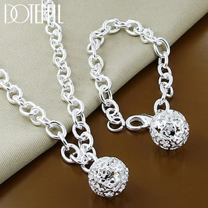 

DOTEFFIL 925 Sterling Silver Hollow Ball Necklace Bracelet Set For Women Wedding Engagement Party Fashion Charm Jewelry