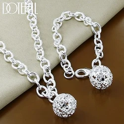 DOTEFFIL 925 Sterling Silver Hollow Ball Necklace Bracelet Set For Women Wedding Engagement Party Fashion Charm Jewelry