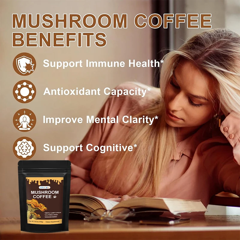 Natural Mushroom Coffee with Lion's Mane & Turkey Tail for Better Energy, Focus, Digestion, Immunity