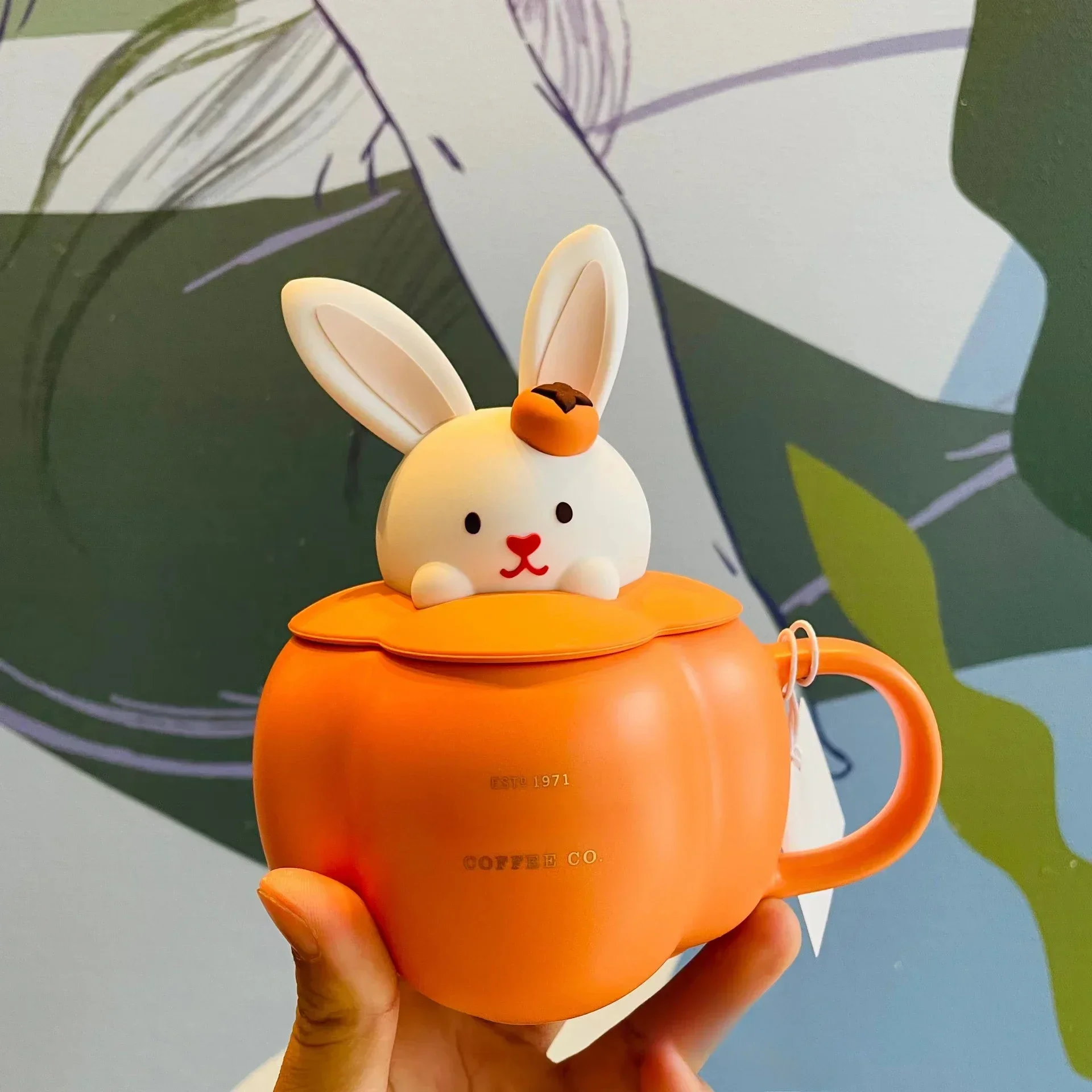 Year of The Rabbit Persimmon Persimmon Ruyi Cute Rabbit Three-dimensional Persimmon Ceramic Mark Drinking Cup with Lid