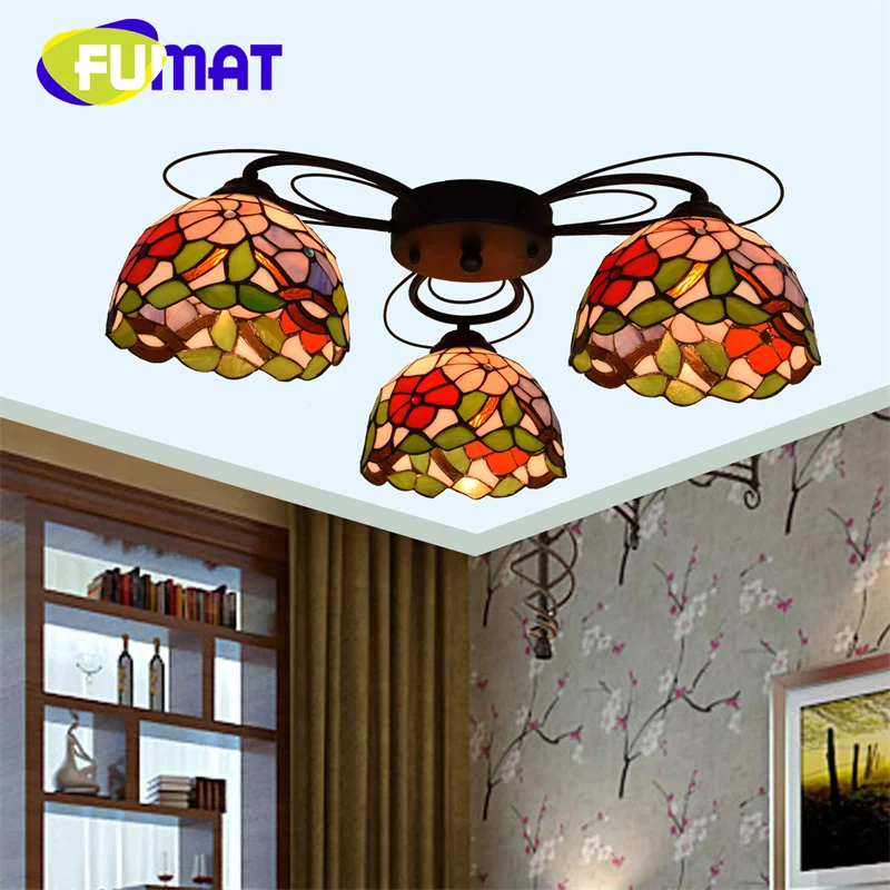 

FUMAT Tiffany stained glass Pastoral style morning glory ceiling light deco the living room dining room bedroom bar chandelier