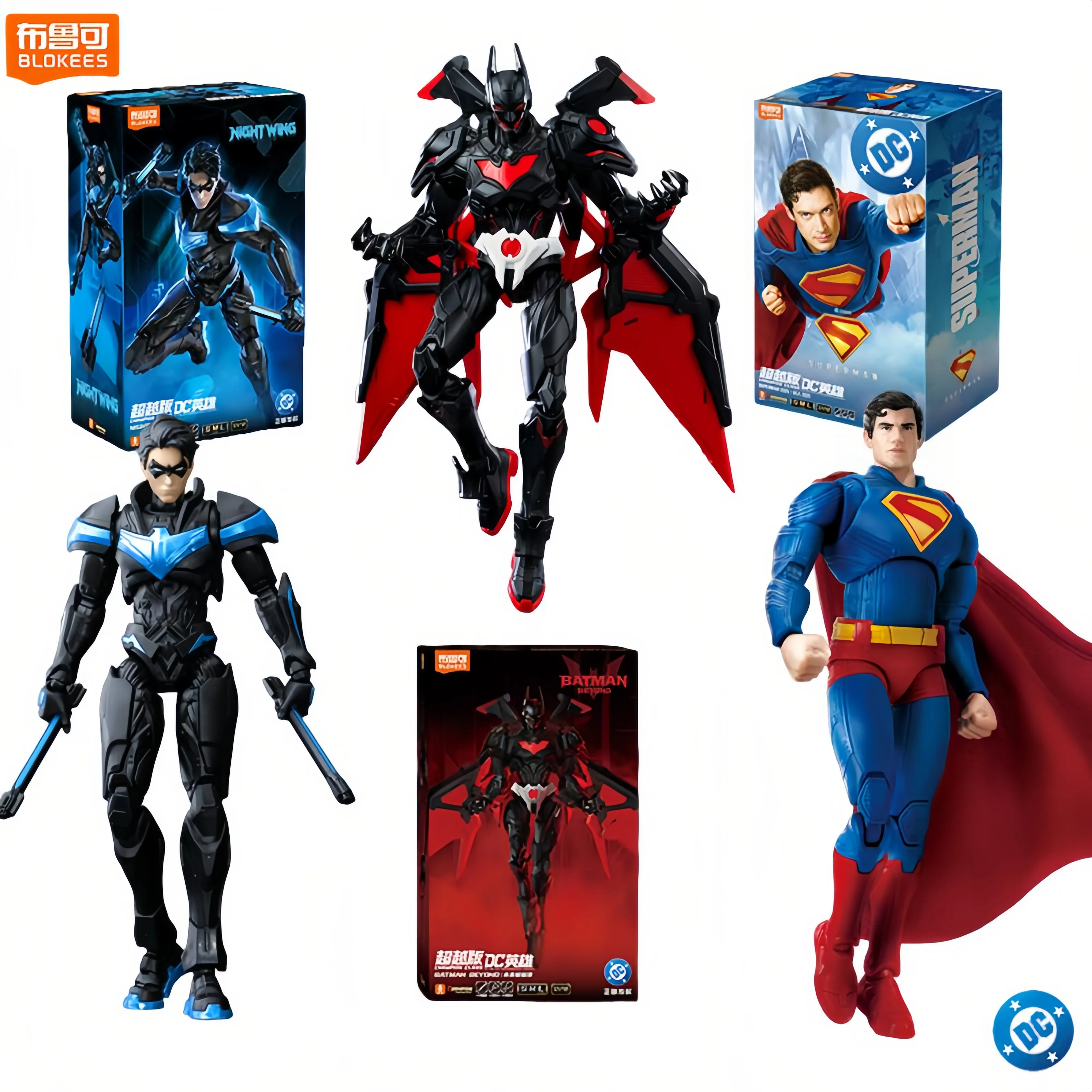 Set di Action Figure Blokees DC: Nightwing / Batman Beyond / Superman 2025, Scala 1:12 con Articolazioni Mobili, Modellino da Collezione